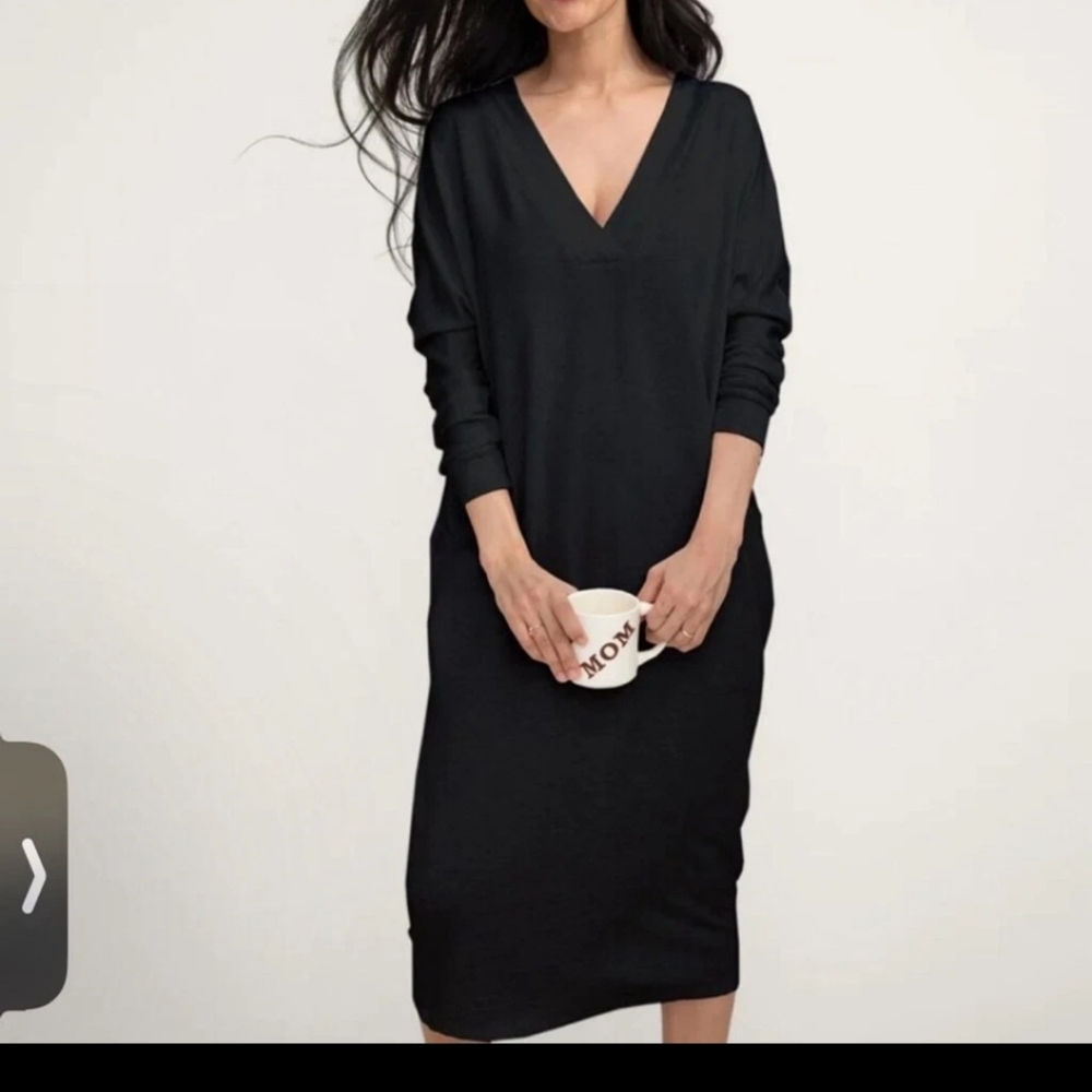 Hatch Black V-Neck Long Sleeve Midi Dress